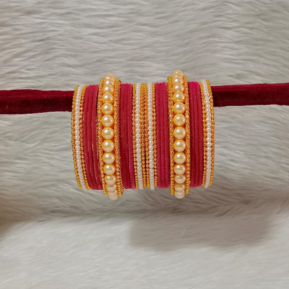 Pooja Bangles Gold Plated Velvet And Pearl Bangle Set