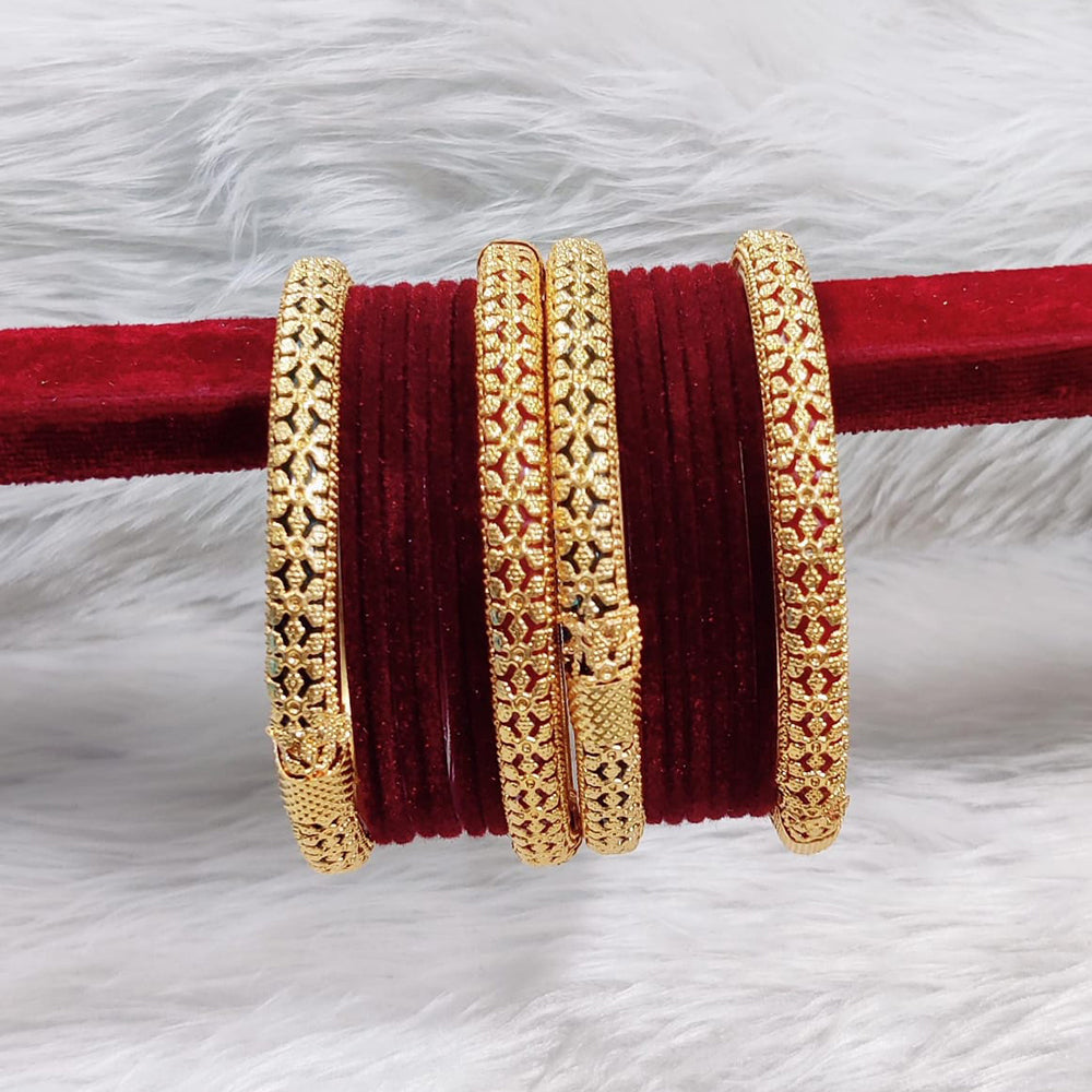 Pooja Bangles Gold Plated Velvet Bangle Set