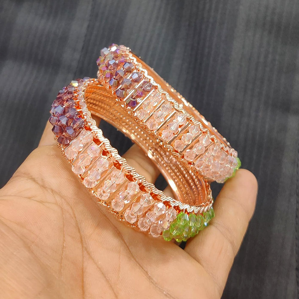 Pooja Bangles Rose Gold Plated Crystal Beads Bangles Set