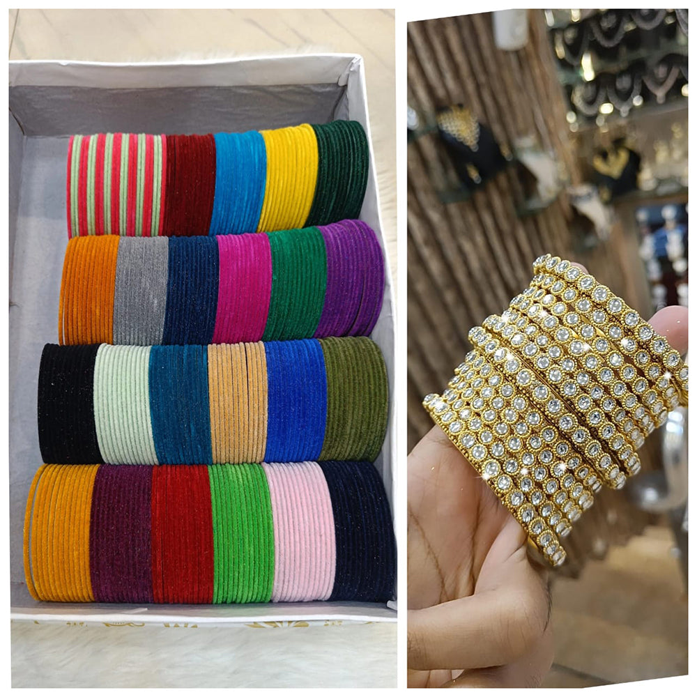 Pooja Bangles Multi Color Velvet Bangle Set