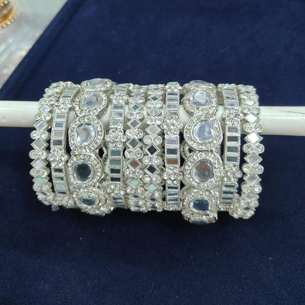 Pooja Bangles Silver Plated Mirror Bangle Set
