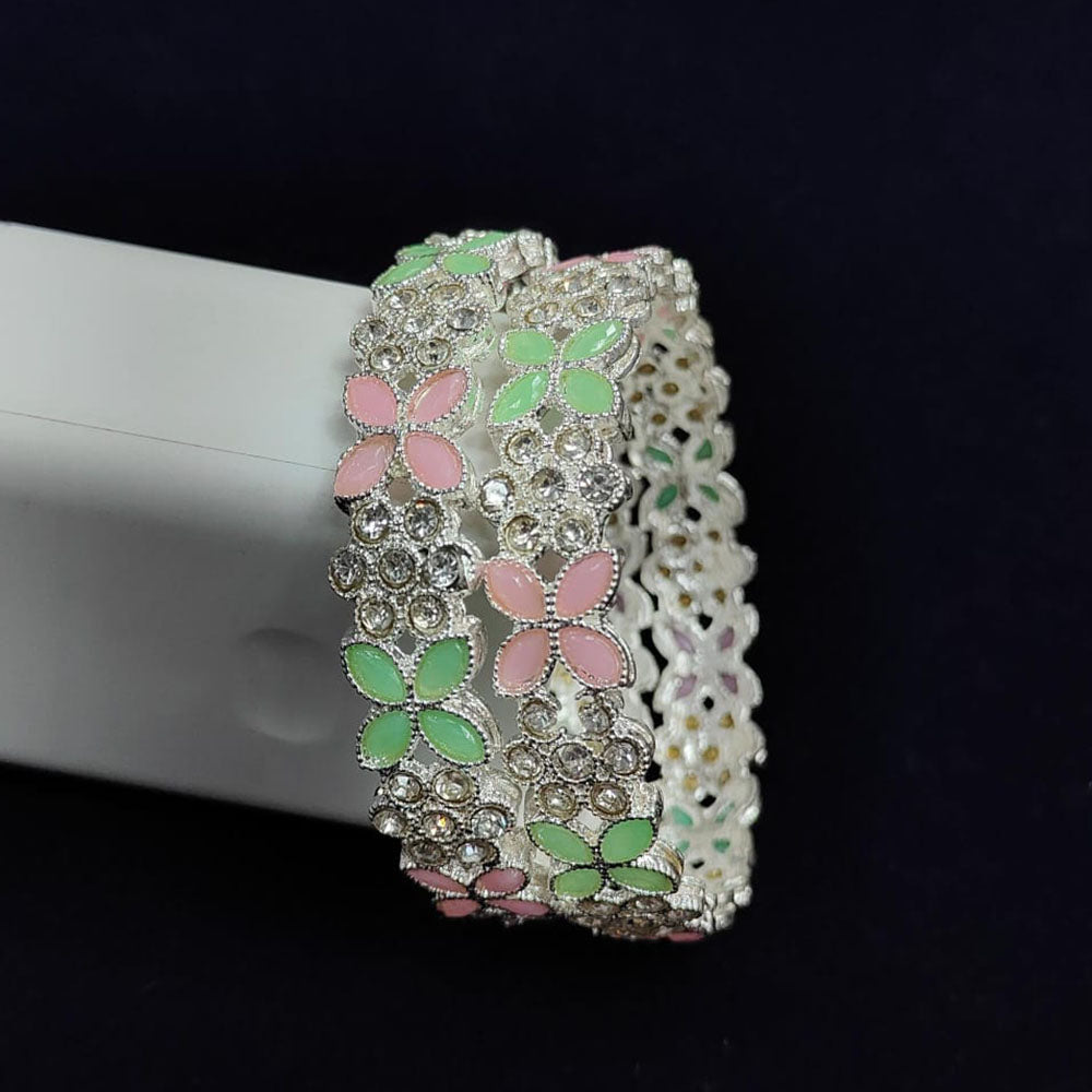 Pooja Bangles Silver Plated Austrian Stone Bangle Set