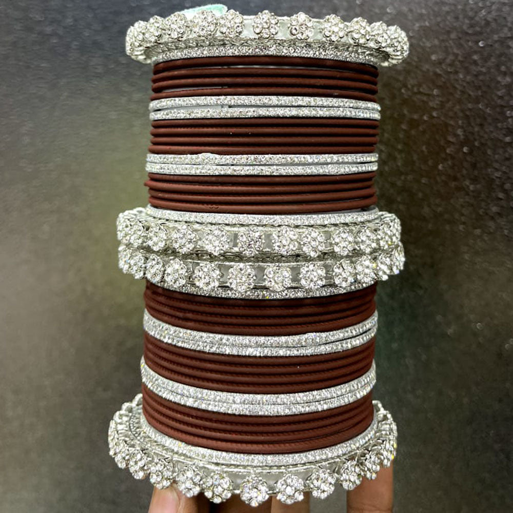 Pooja Bangles Silver Plated Austrian Stone Bangles Set
