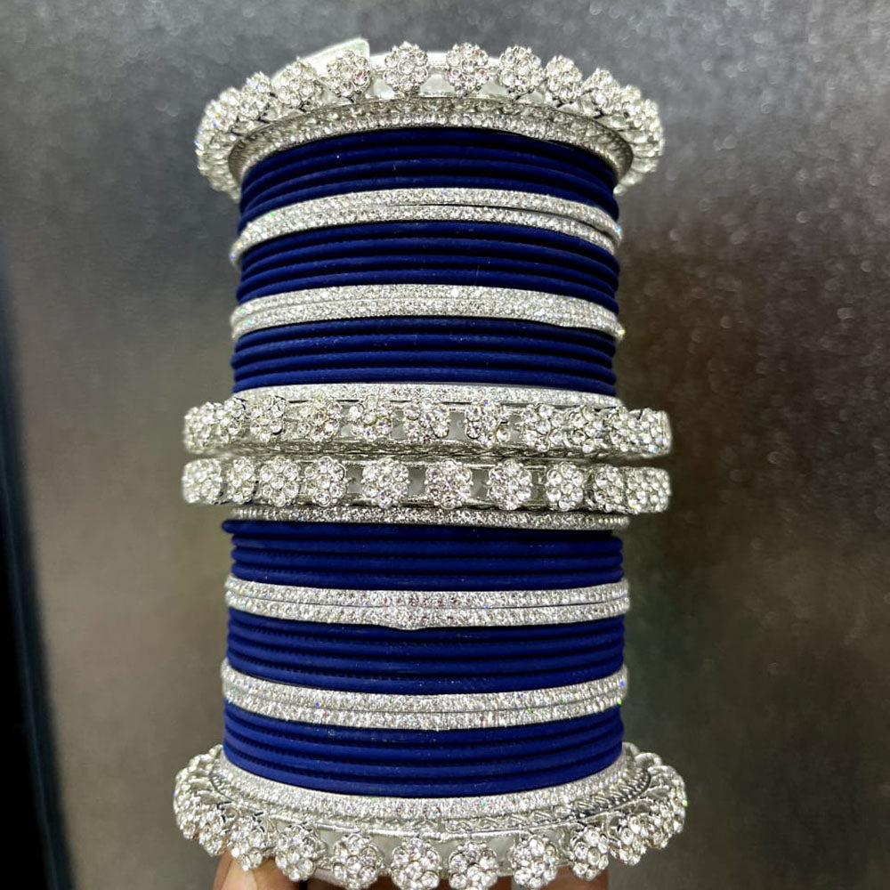 Pooja Bangles Silver Plated Austrian Stone Bangles Set