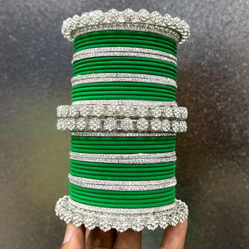 Pooja Bangles Silver Plated Austrian Stone Bangles Set