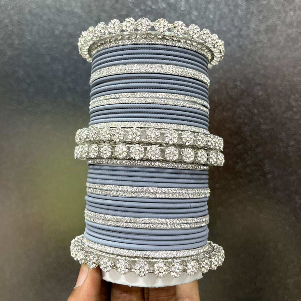 Pooja Bangles Silver Plated Austrian Stone Bangles Set