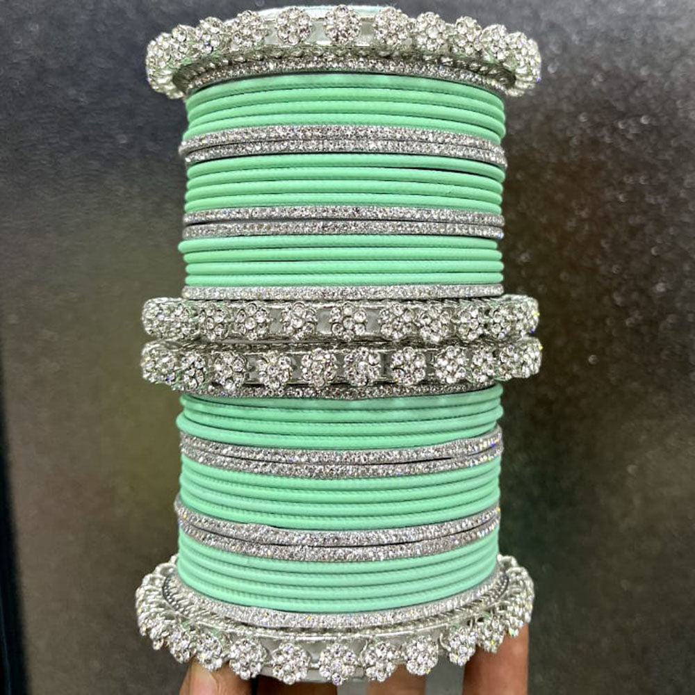 Pooja Bangles Silver Plated Austrian Stone Bangles Set
