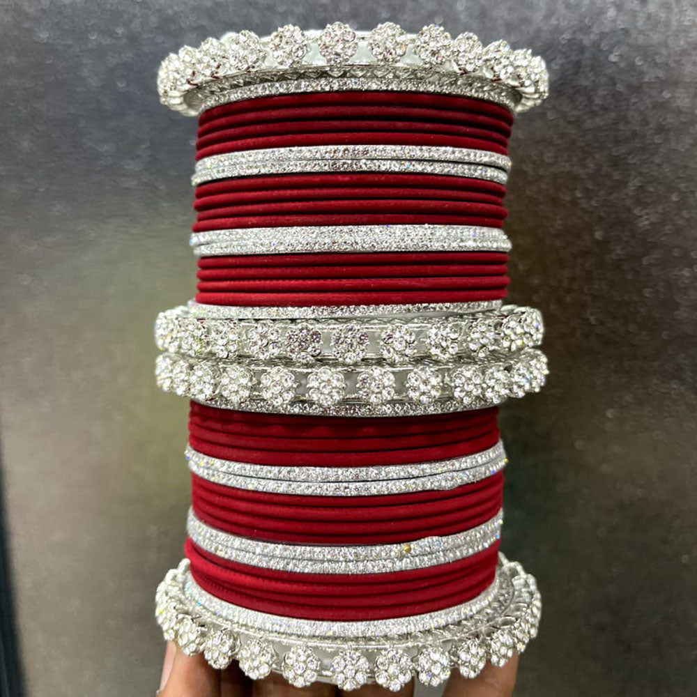 Pooja Bangles Silver Plated Austrian Stone Bangles Set