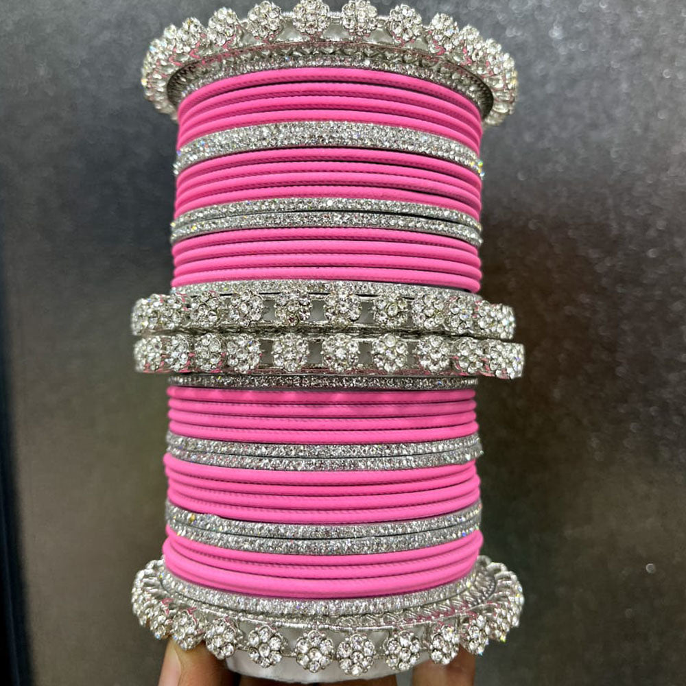 Pooja Bangles Silver Plated Austrian Stone Bangles Set