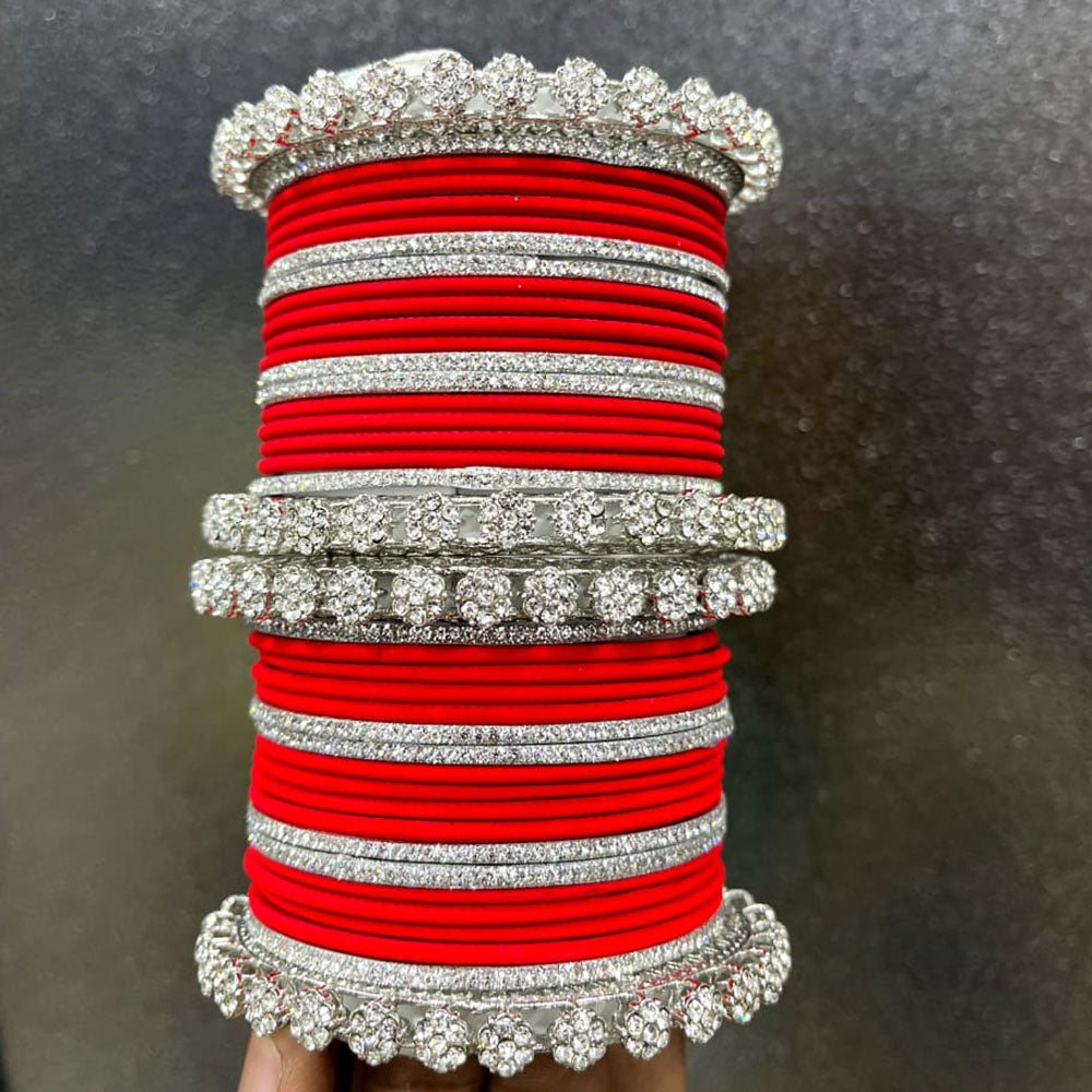 Pooja Bangles Silver Plated Austrian Stone Bangles Set
