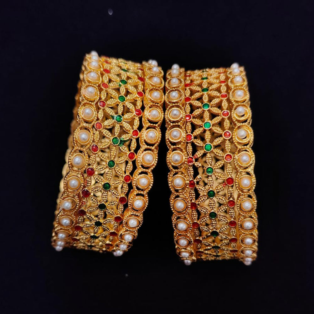 Pooja Bangles Gold Plated Austrian Stone And Pearls Bangles Set