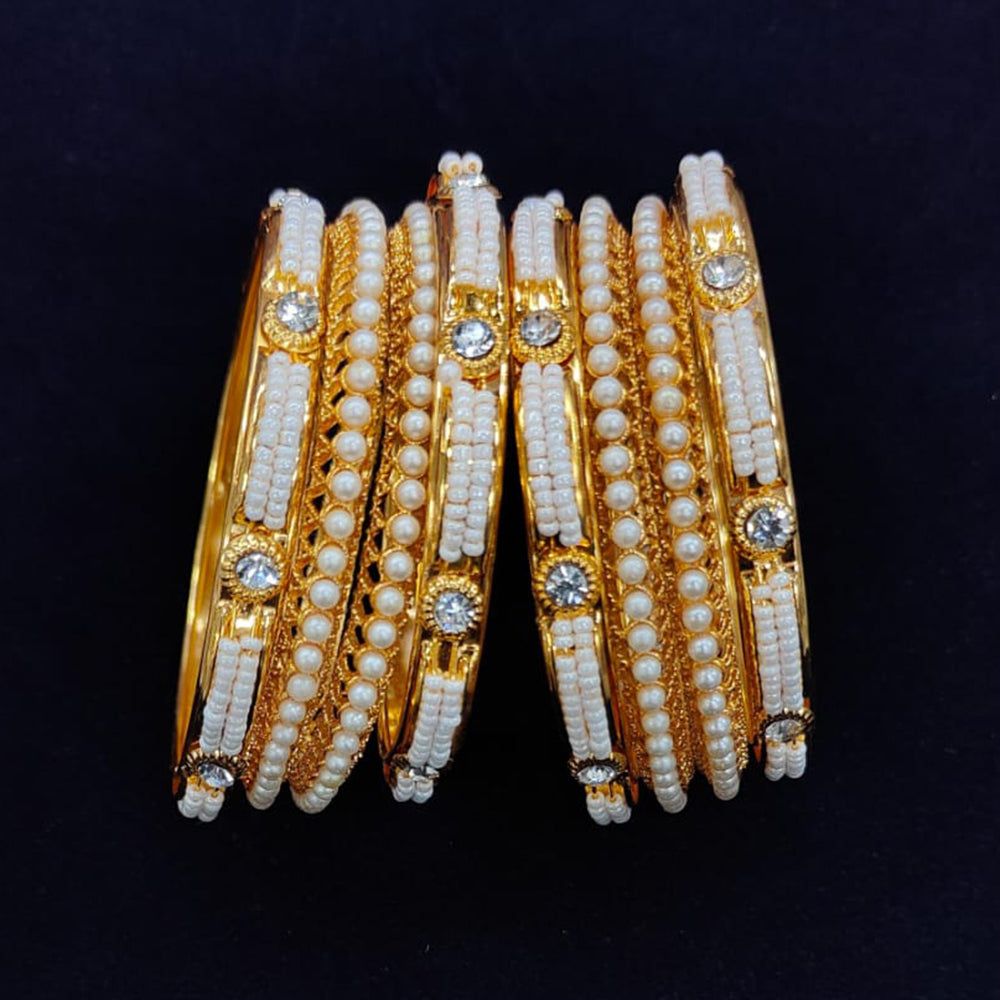 Pooja Bangles Gold Plated Austrian Stone And Pearls Bangles Set