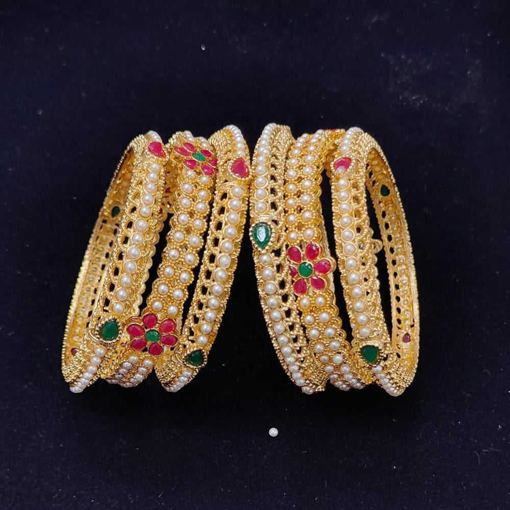 Pooja Bangles Gold Plated Crystal Stone And Pearls Bangles Set