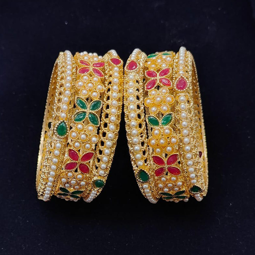 Pooja Bangles Gold Plated Crystal Stone And Pearls Bangles Set