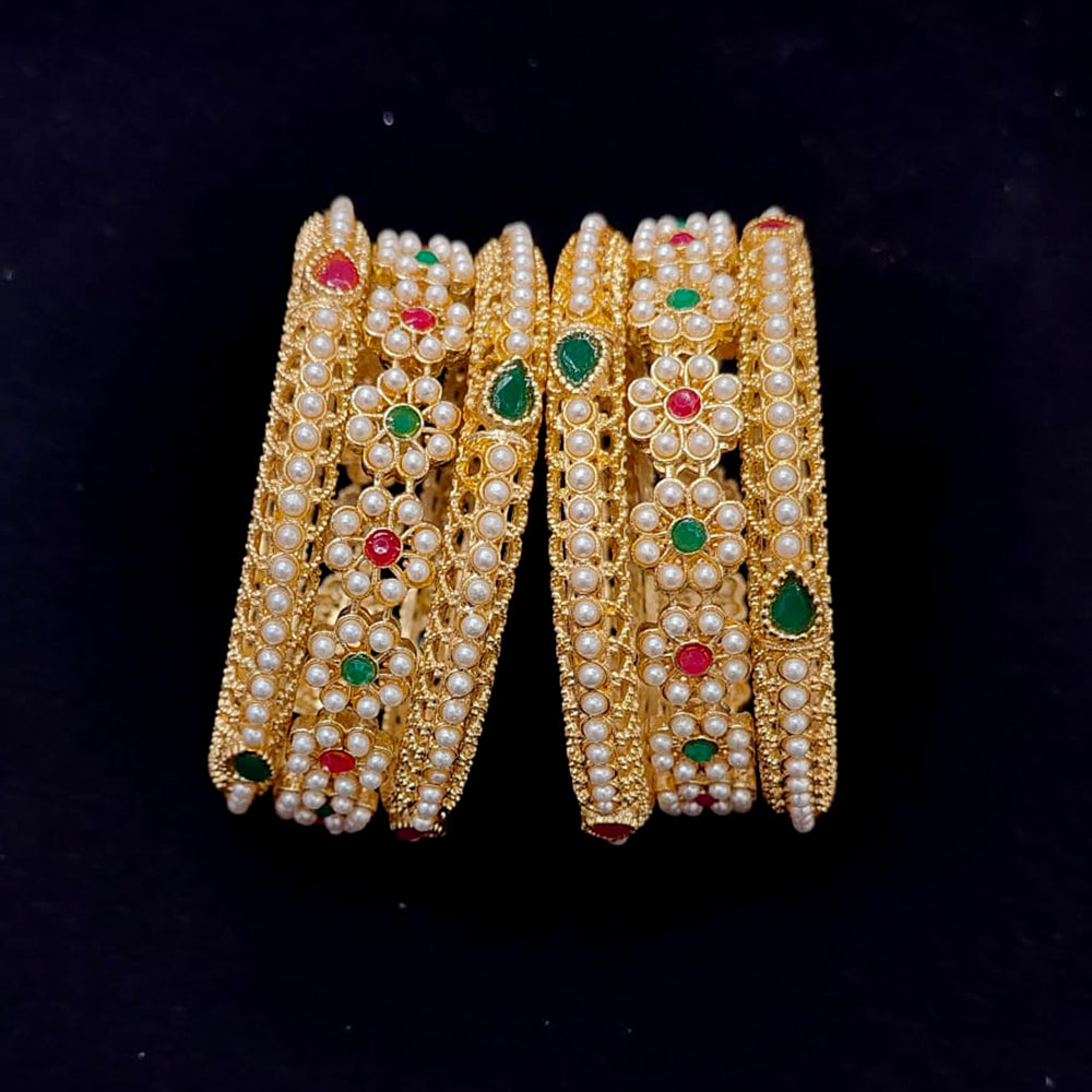Pooja Bangles Gold Plated Crystal Stone And Pearls Bangles Set