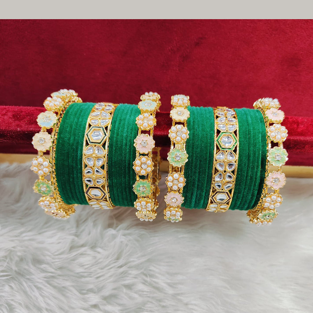 Pooja Bangles Gold Plated Kundan Stone And Velvet Bangles Set