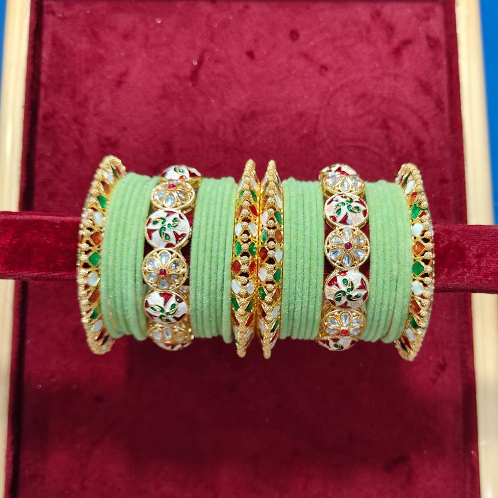 Pooja Bangles Gold Plated Kundan Stone And Velvet Bangles Set