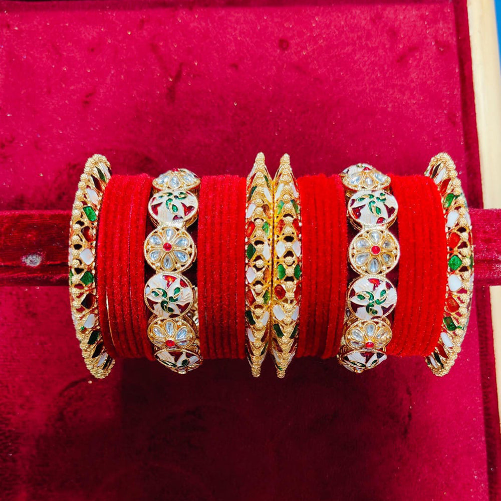 Pooja Bangles Gold Plated Kundan Stone And Velvet Bangles Set