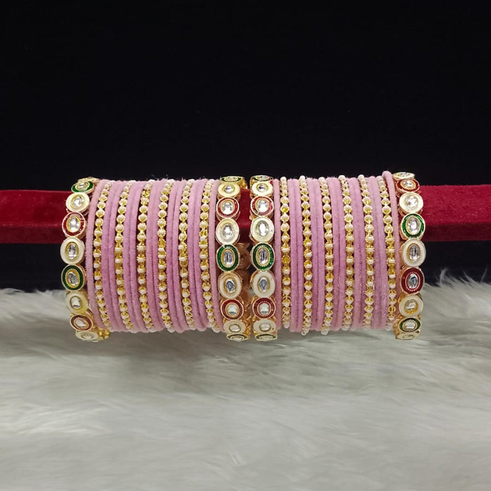 Pooja Bangles Gold Plated Kundan Stone And Meenakari Velvet Bangles Set
