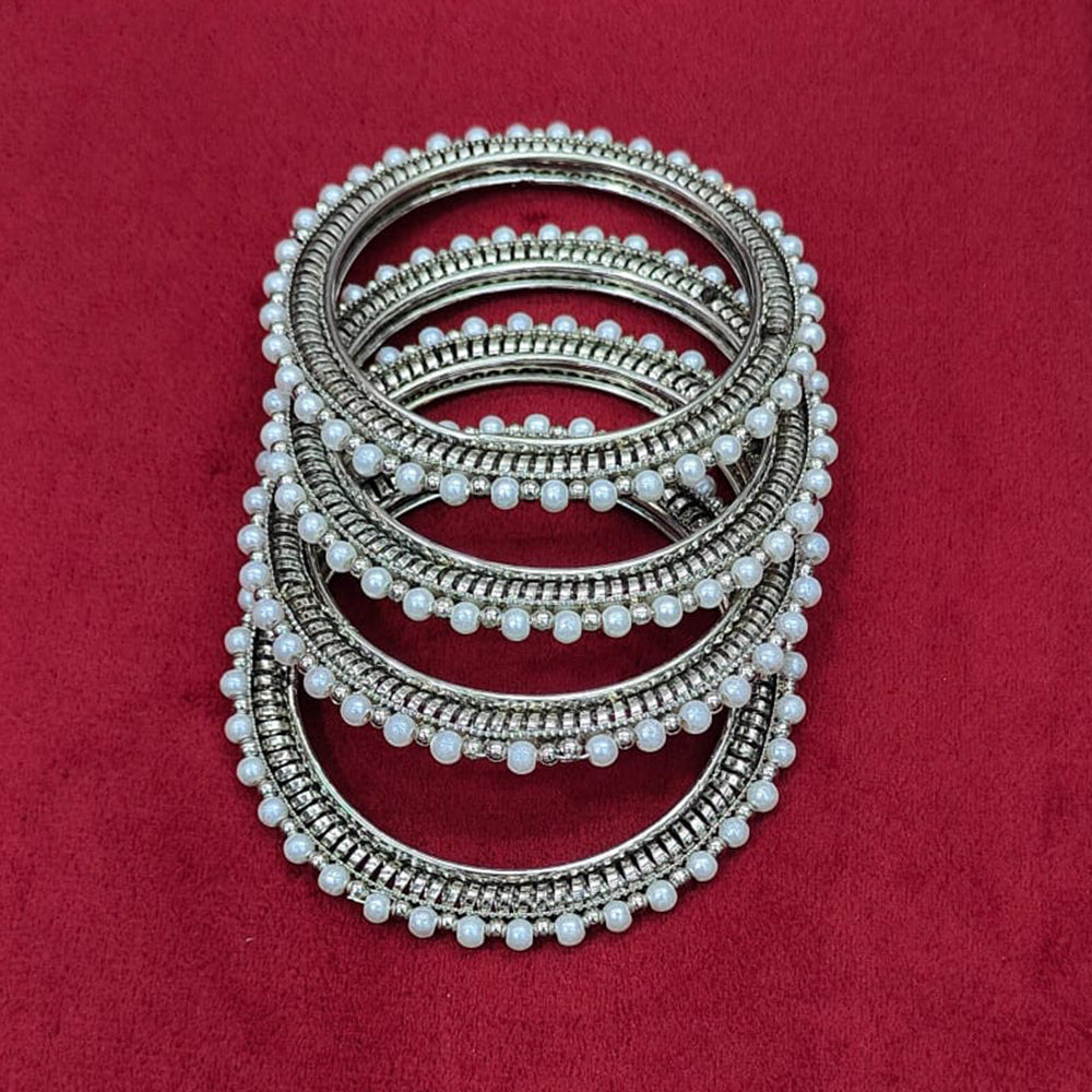 Pooja Bangles Silver Plated Pearl Bangle Set