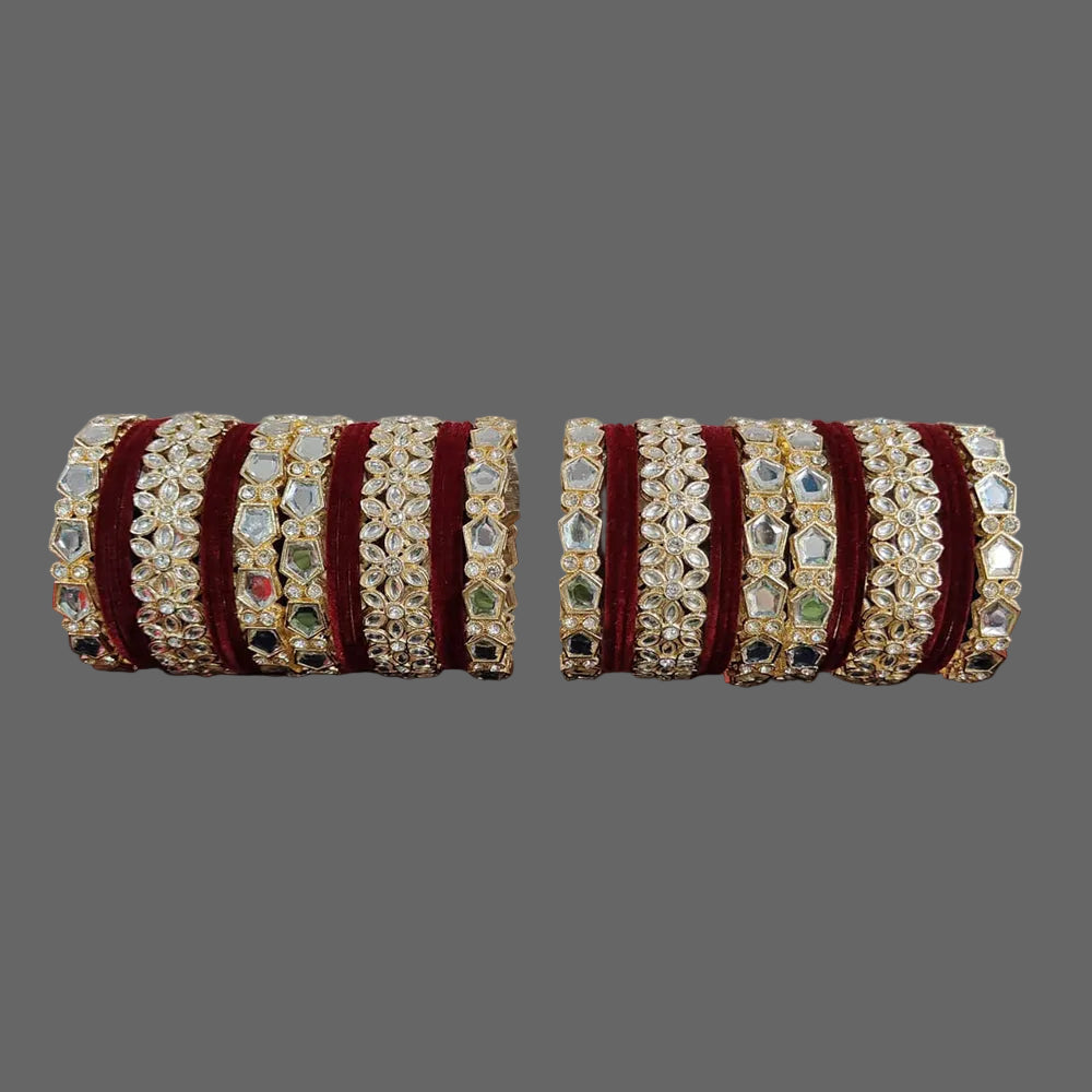 Pooja Bangles Gold Plated Kundan Stone And Velvet Bangle Set