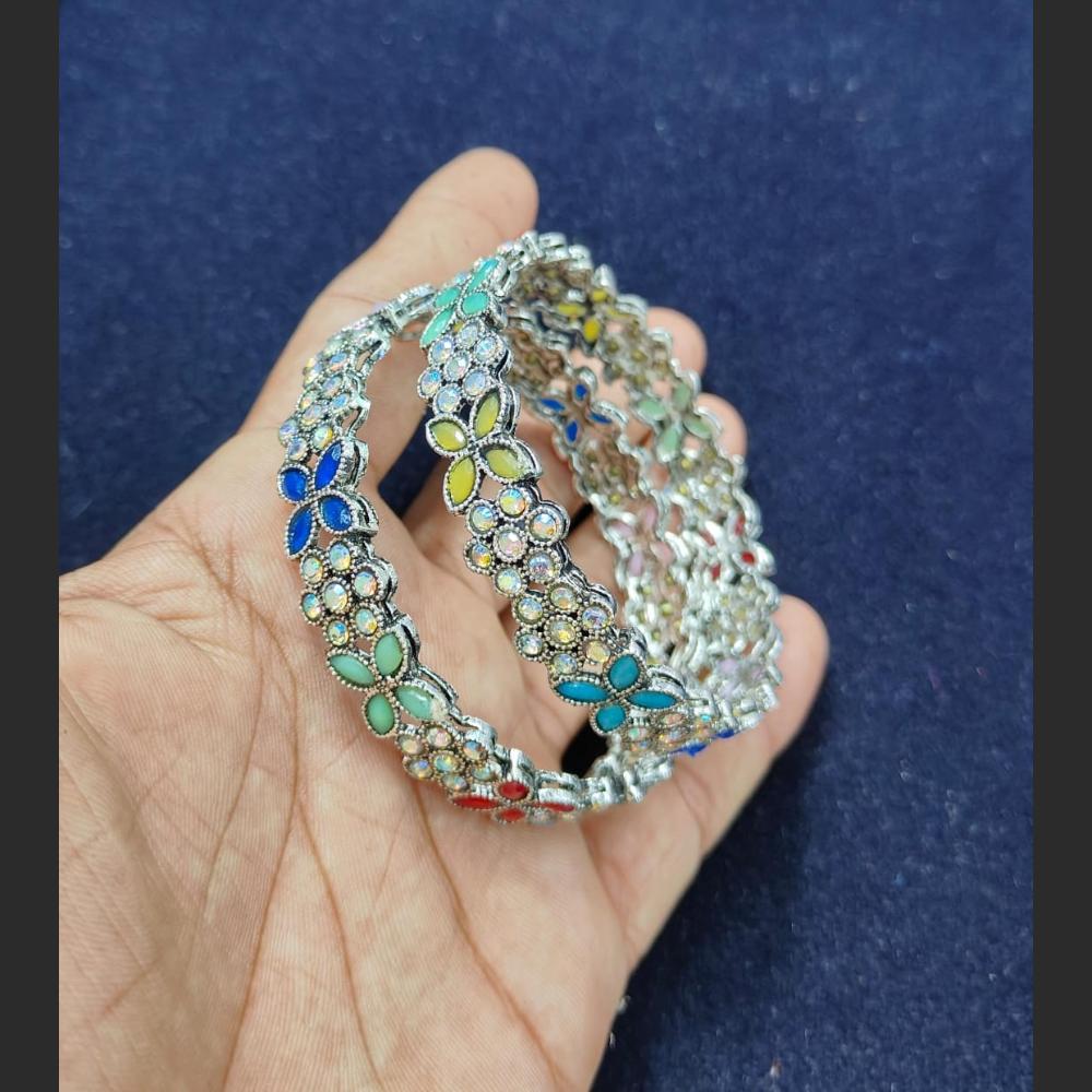 Pooja Bangle Silver Plated Kundan Stone Bangle Set