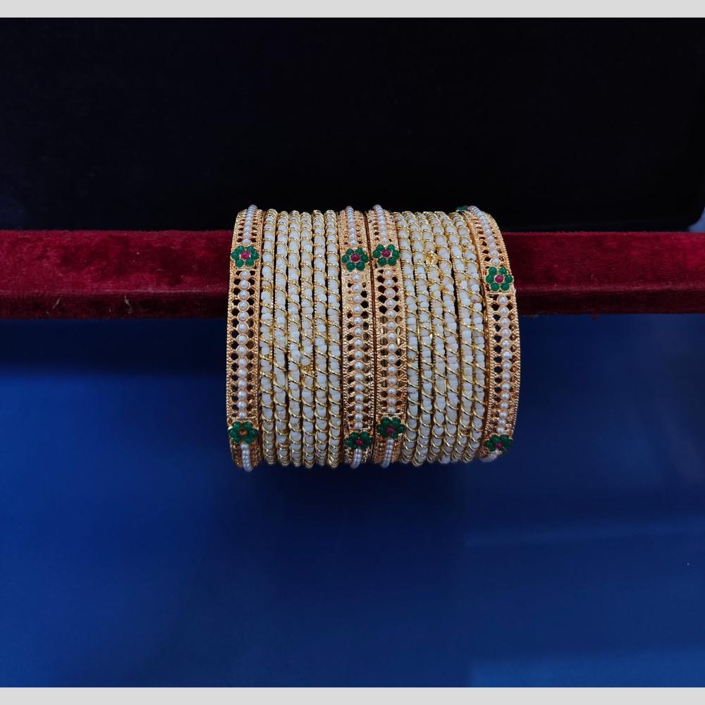 Pooja Bangles Gold Plated Pearls Bangle Set