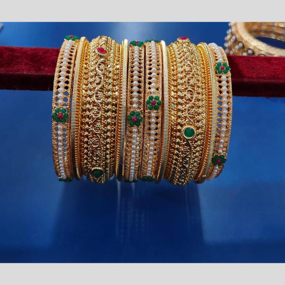 Pooja Bangles Gold Plated Pota Stone And Pearls Bangle Set