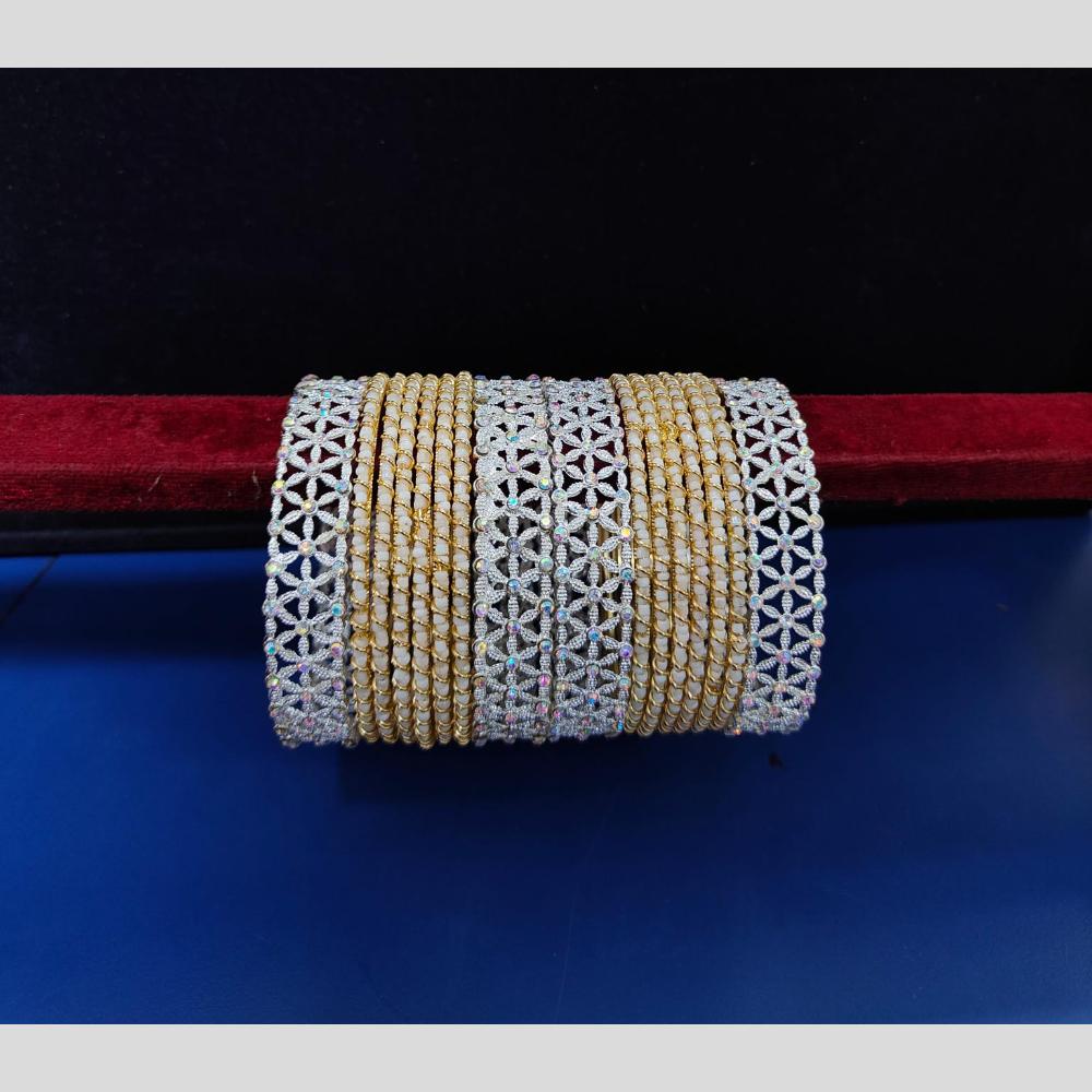 Pooja Bangles Austrian Stone And Pearls Bangle Set