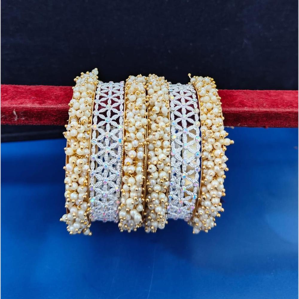 Pooja Bangles Austrian Stone And Pearls Bangle Set