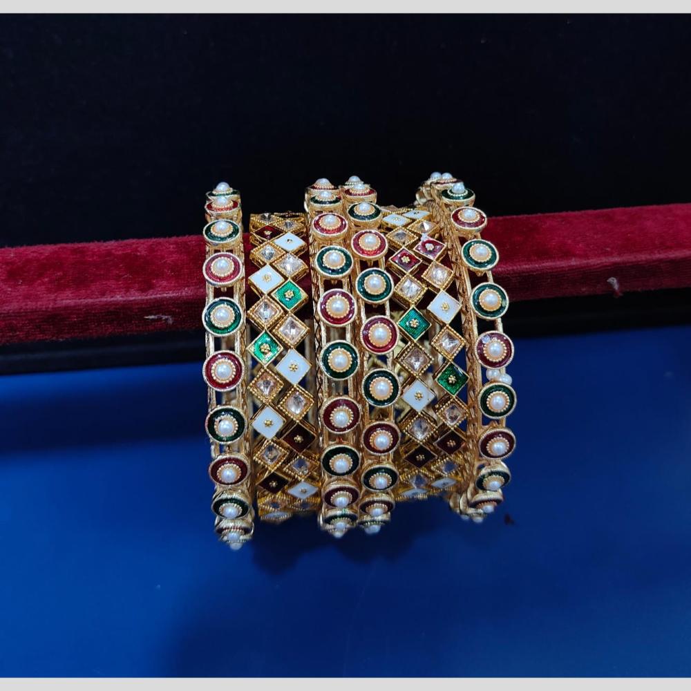 Pooja Bangles Gold Plated Pearls Bangle Set