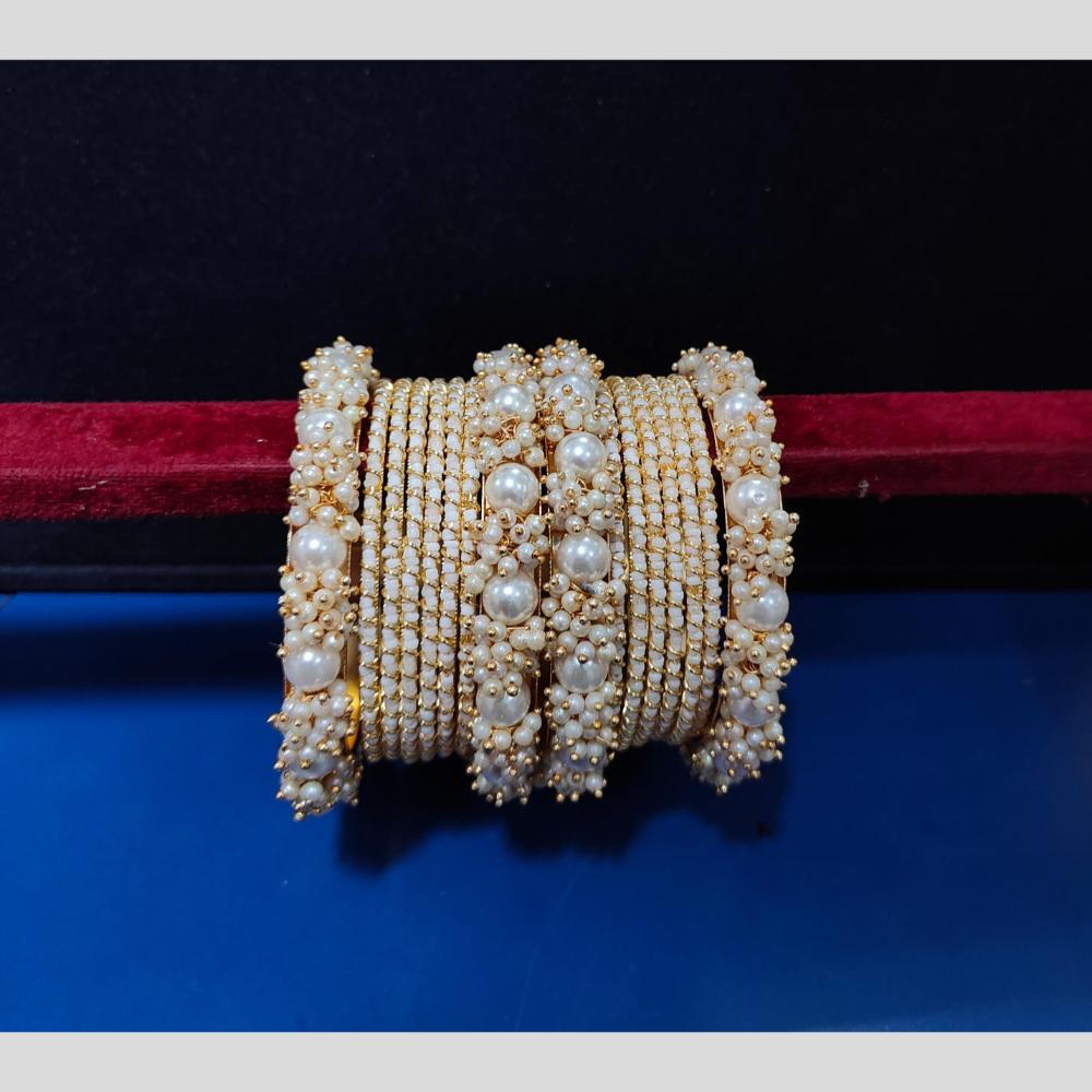 Pooja Bangles Gold Plated Pearls Bangle Set