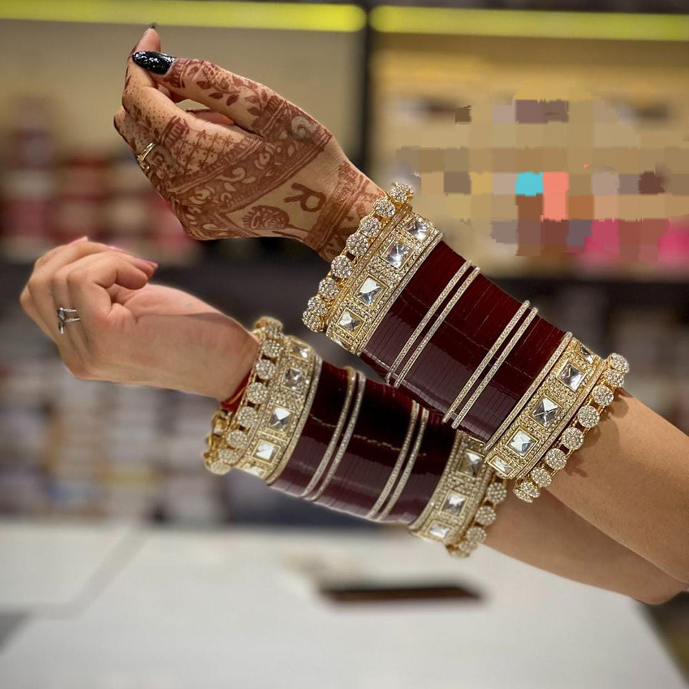 Bangles Set Chura Fancy Pooja Bangles Gold Plated Austrian Stone