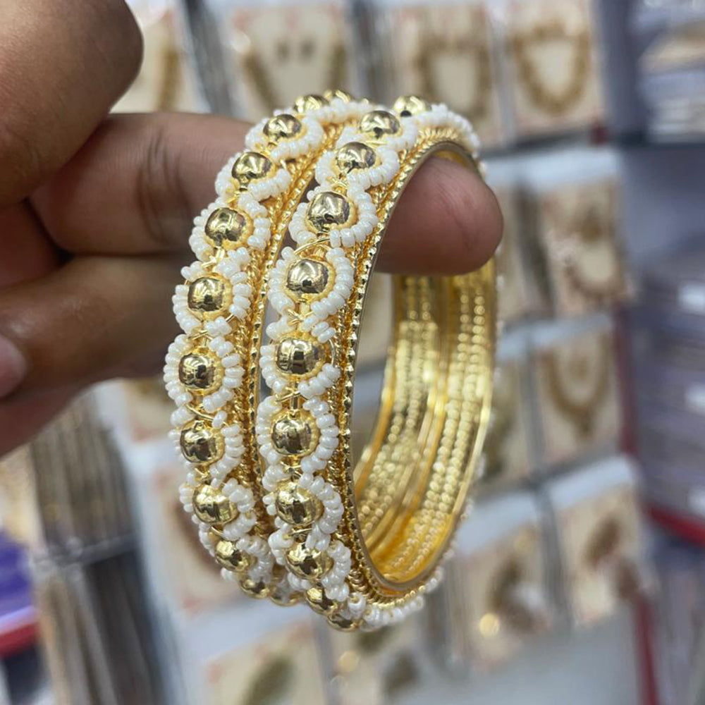 Pooja Bangles Gold Plated Pearls Bangle Set