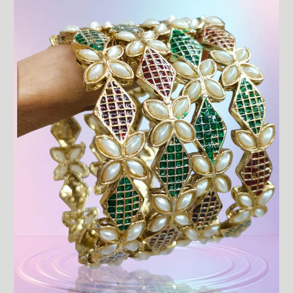 Pooja Bangles Gold Plated Pearls Meenakari Bangle Set
