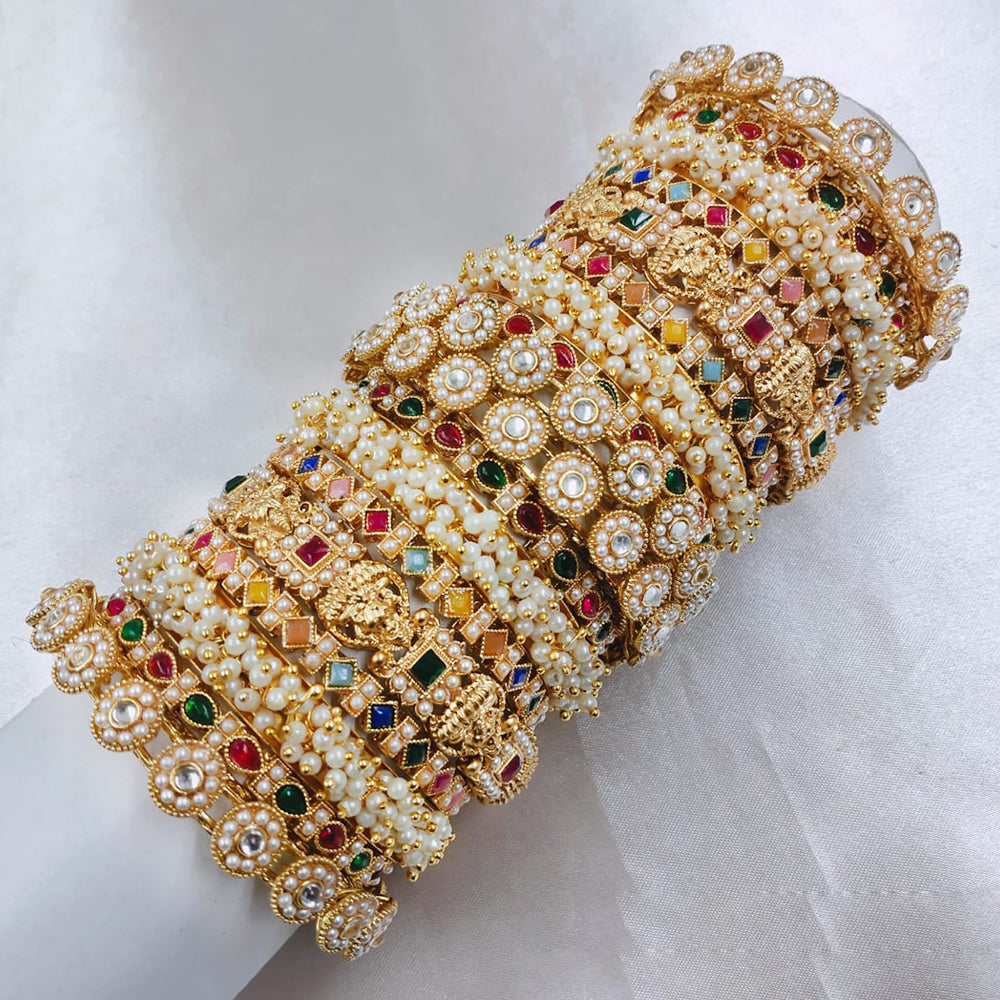 Pooja Bangles Gold Plated Pota Stone And Pearls Bangle Set