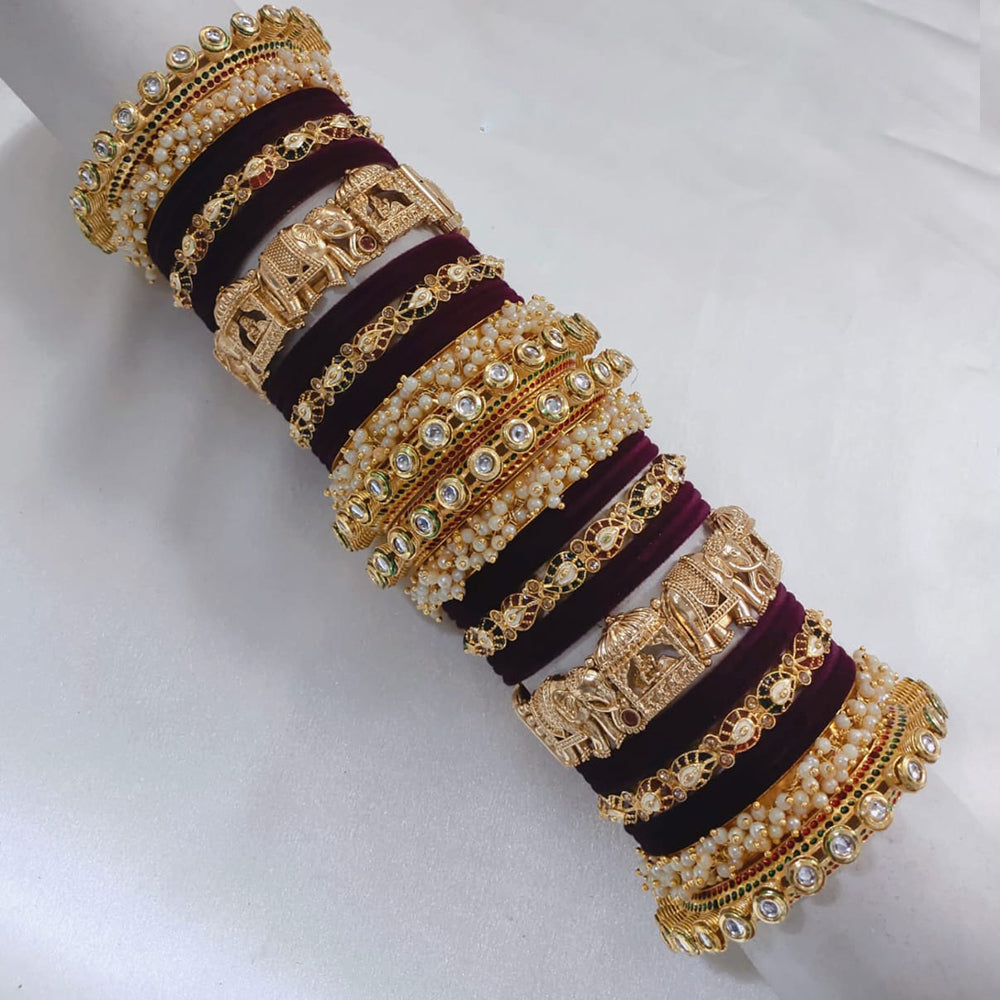 Pooja Bangles Gold Plated Kundan Stone And Pearls Bridal Chura Bangle