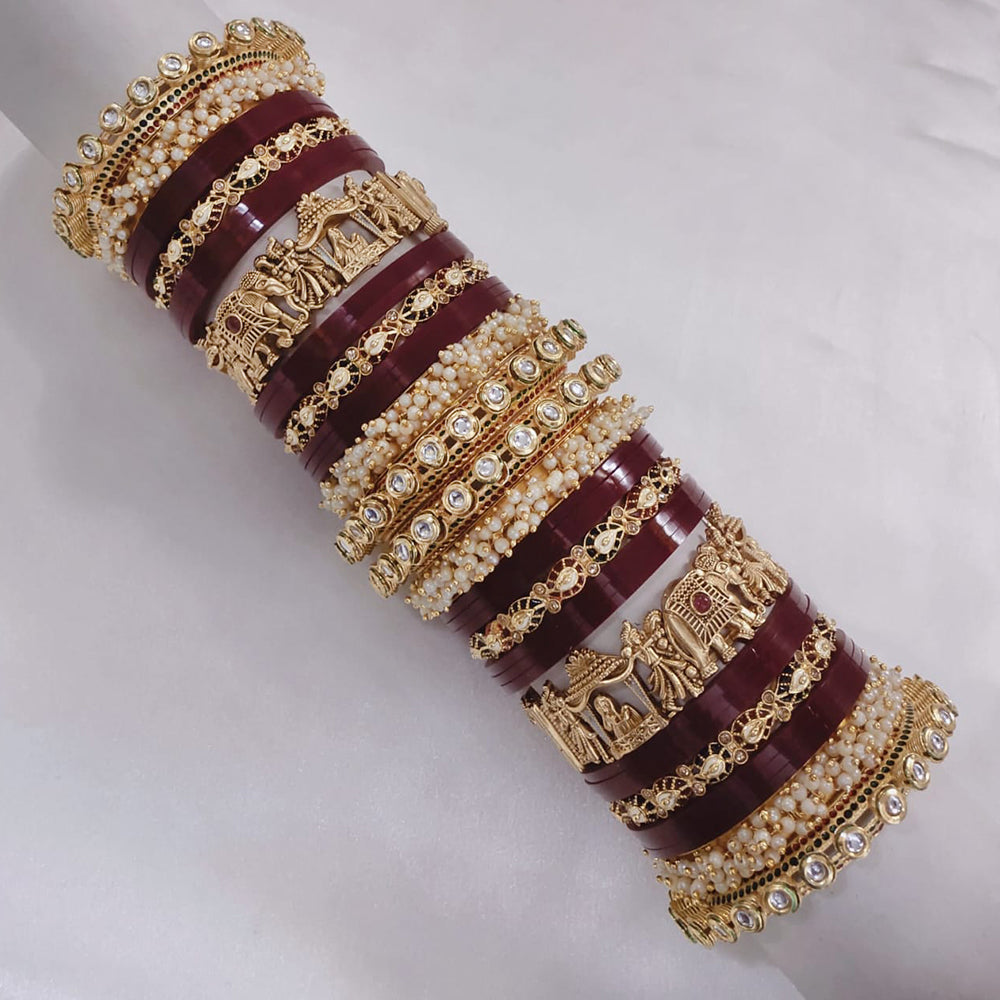 Pooja Bangles Gold Plated Kundan Stone And Pearls Bridal Chura Bangle