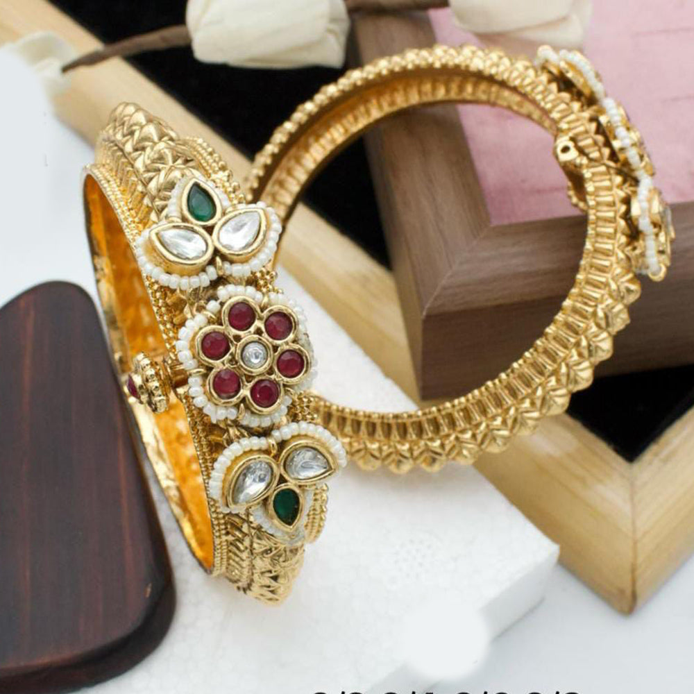 Pooja Bangles Gold Plated Pota Stone And Pearls Openable Bangles Set