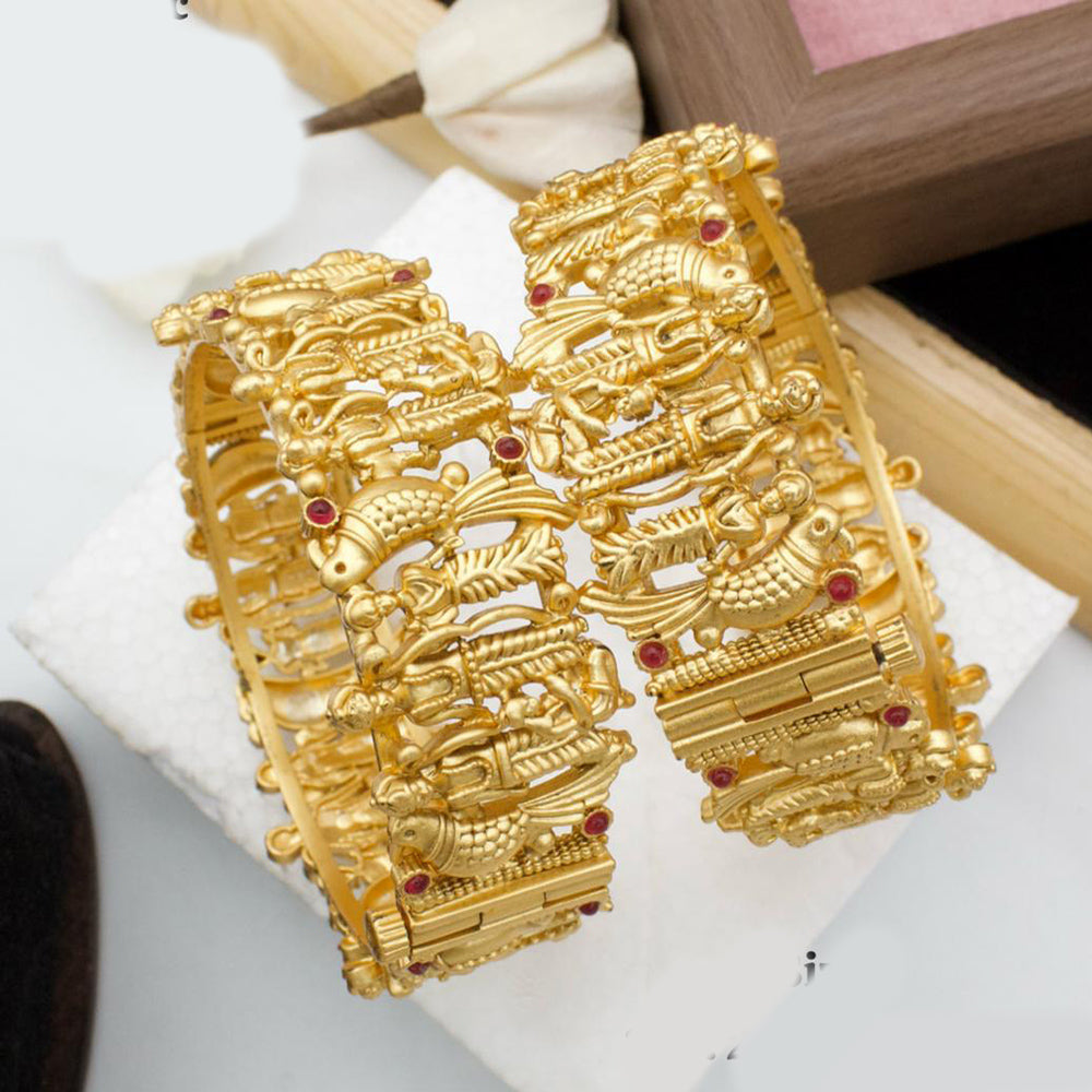 Pooja Bangles Gold Plated Pota Stone Openable Bangles Set