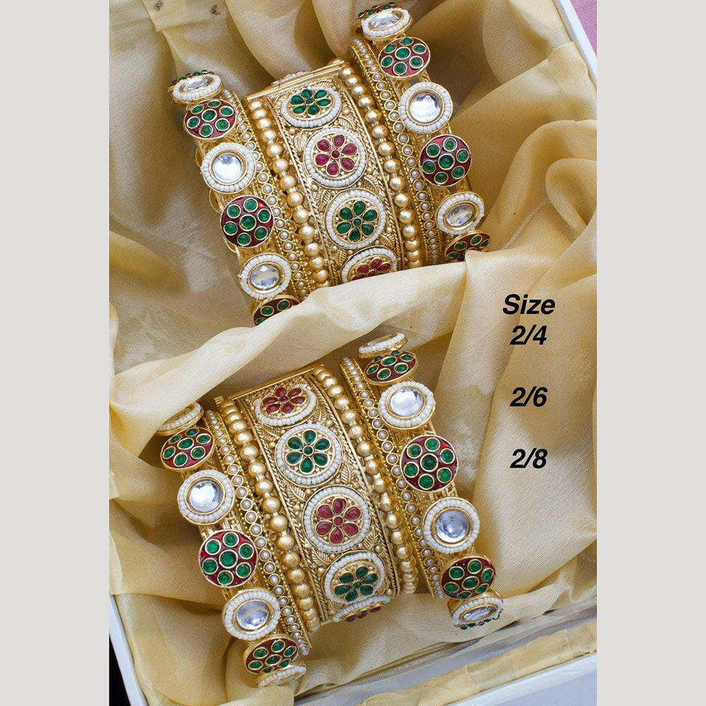 Pooja Bangles Gold Plated Pota Stone And Pearls Openable Bangles Set