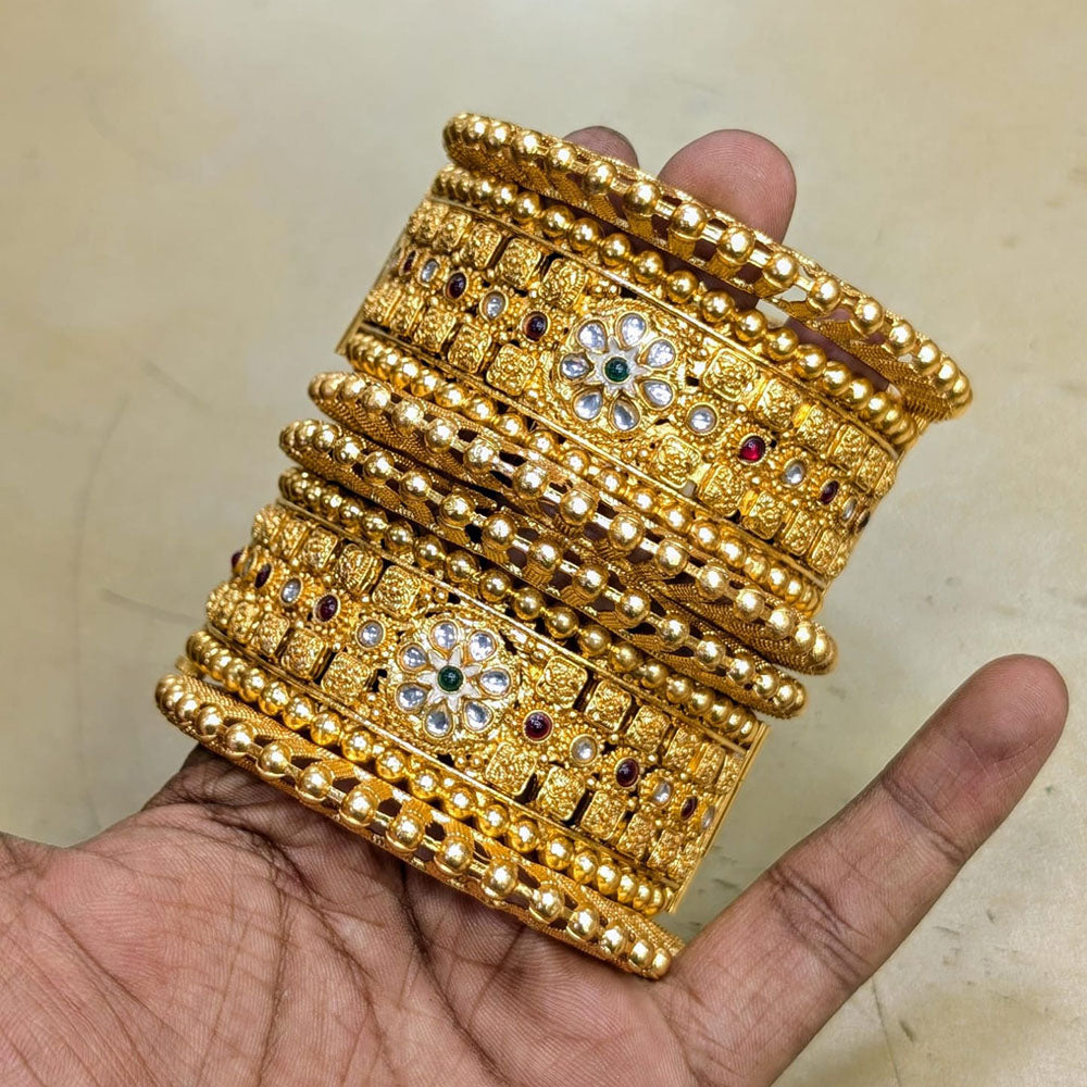 Pooja Bangles Gold Plated Pota Stone Bangles Set