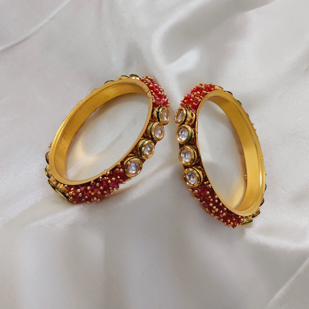 Pooja Bangles Gold Plated Kundan Stone And Pearls Bangles Set