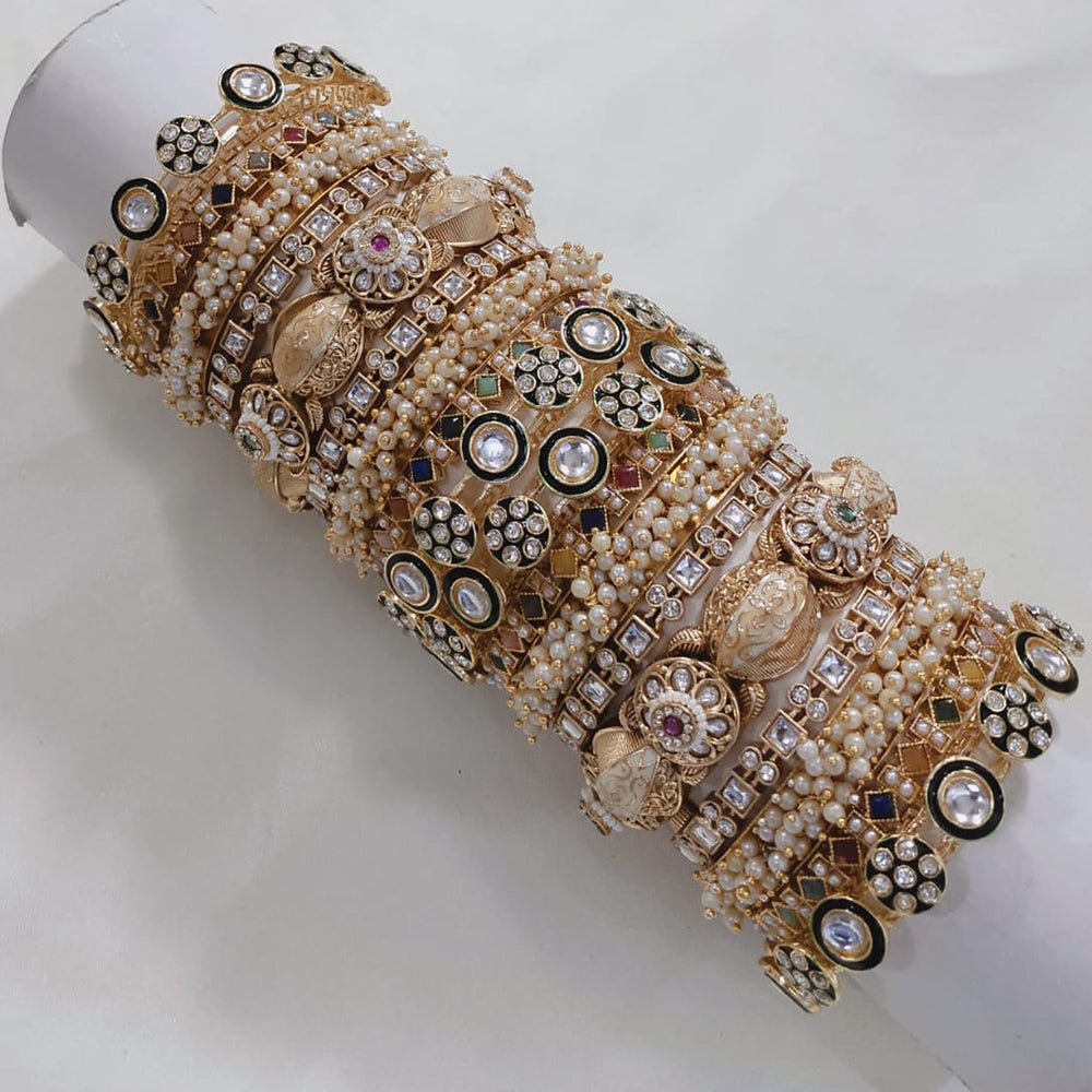 Pooja Bangles Gold Plated Kundan Stone And Meenakari Bangles Set
