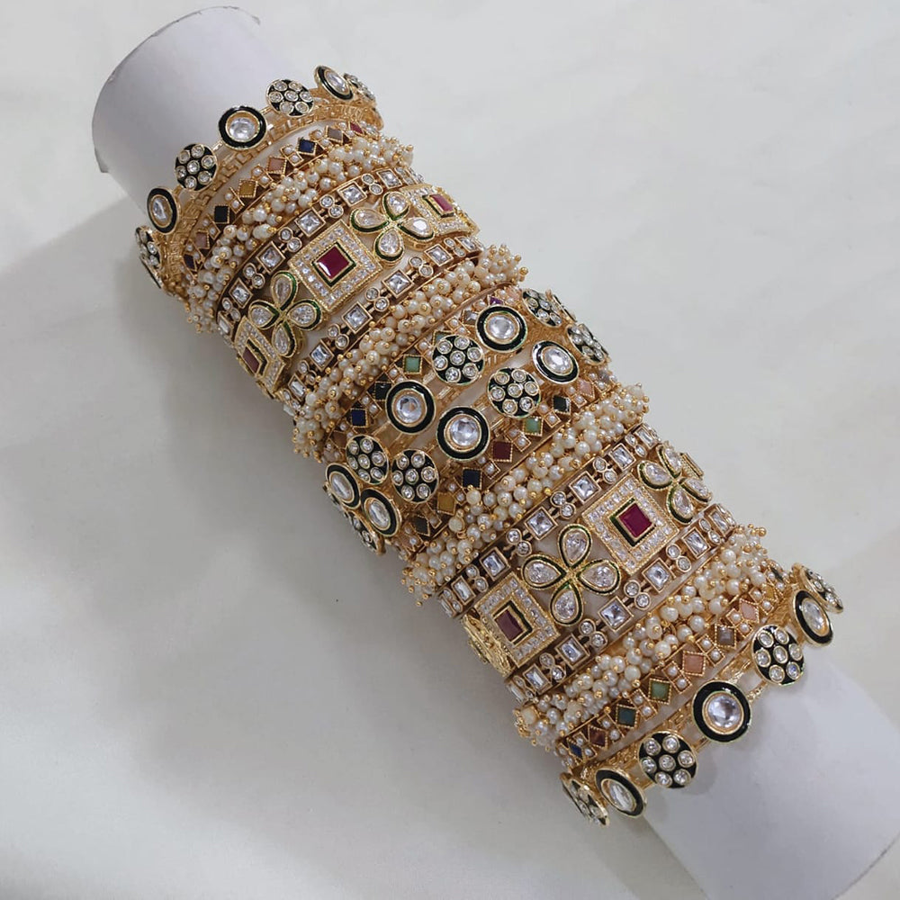 Pooja Bangles Gold Plated Kundan Stone And Meenakari Bangles Set
