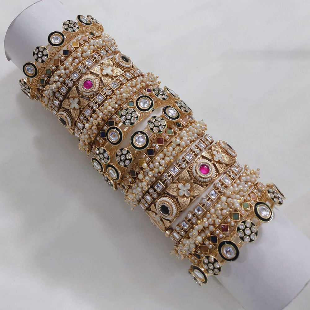 Pooja Bangles Gold Plated Kundan Stone And Meenakari Bangles Set