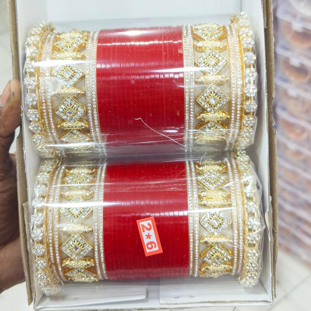 Pooja Bangles Gold Plated Austrian Stone Acrylic Bangles Set