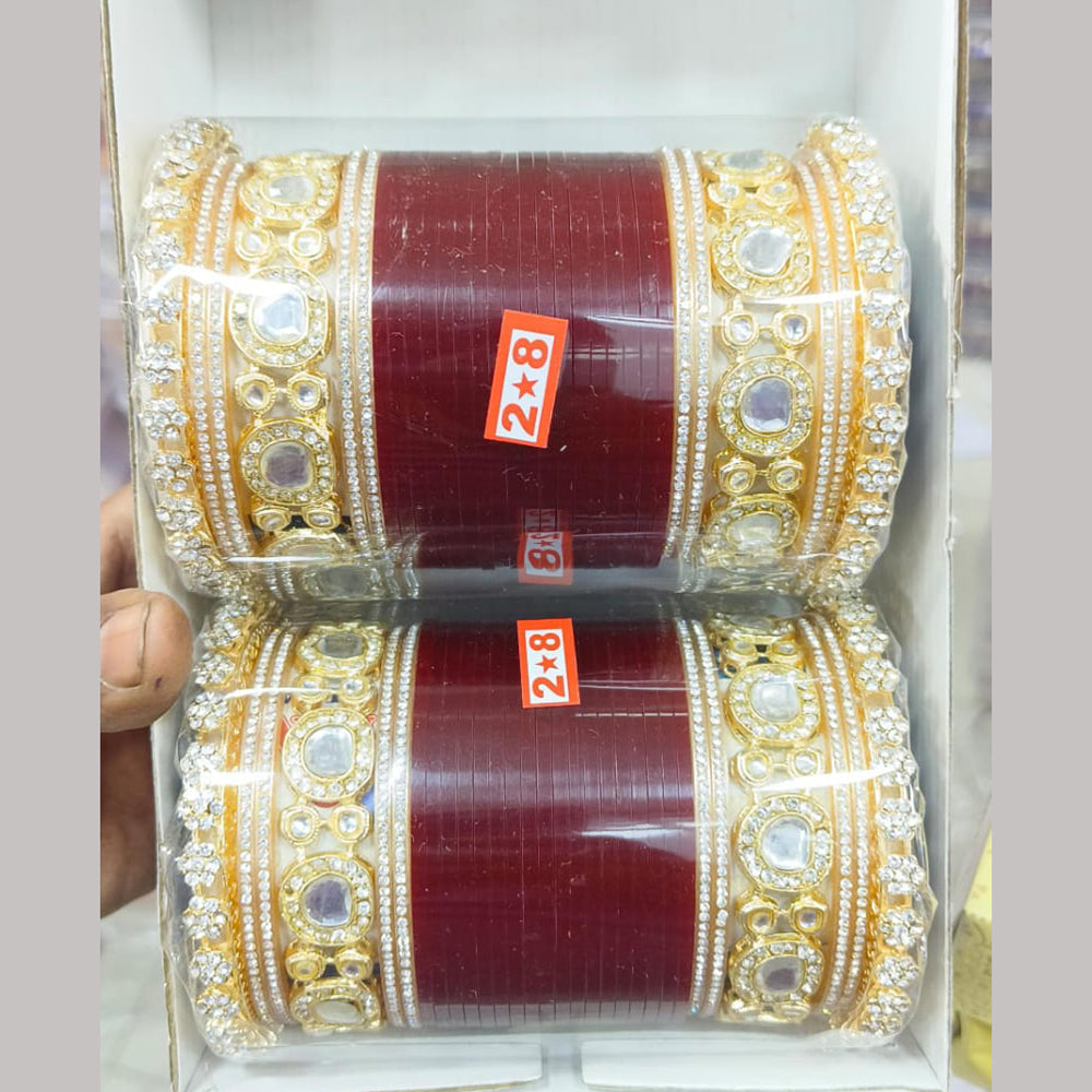 Pooja Bangles Gold Plated Kundan Stone Acrylic Bangles Set