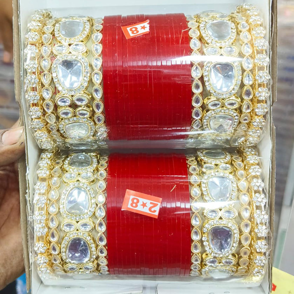 Pooja Bangles Gold Plated Kundan Stone Acrylic Bangles Set