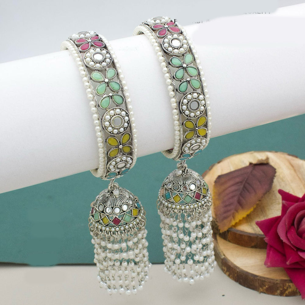 Pooja Bangles Oxidised Plated Crystal Stone And Pearls Bangles Set